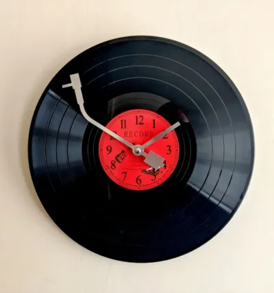 Vinyl Record Wall Clock 12" LP with Tonearm Style Clock Hands